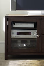 Wood-Framed Beveled Glass Doors Lend an Elegant Touch to Casual-Contemporary Entertainment Consoles