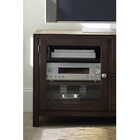 Wood-Framed Beveled Glass Doors Lend an Elegant Touch to Casual-Contemporary Entertainment Consoles