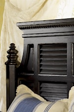 Features like the louvered panel headboard and turned posts of the Malabar Bed is featured throughout the collection