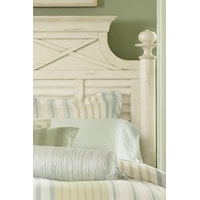 Round Finials, X Motif and White Shutter Cottage Feeling on Headboard. 