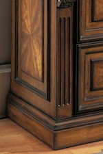 Thick Base Moldings, Interesting Veneers, Carved Columns are Featured in the Collection
