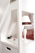 Detail of Built-In Outlet and Drawer Behind Steps in Bunk Bed with Steps and Three Drawers