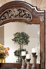 Carved and Bead Detail Shown on Dresser Mirror