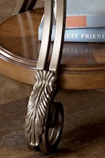 Burnished Wood Shelves and Detailed Metal Legs