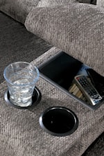 Built-In Storage Consoles Provide a Place for DVDs or Remotes While At-Hand Cup-Holders Provide a Movie Theater Setting