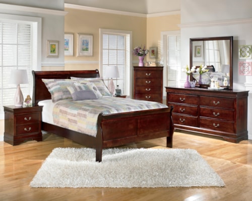 Full Sleigh Bed, Dresser And Mirror