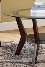 Glass Table Tops and Contemporary Wood Base with Metal Accents