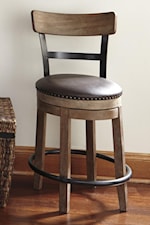Upholstered Swivel Stool with Wood and Metal Backrest