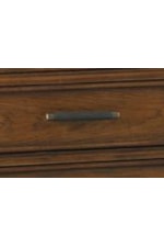 A Unique Wrapping of Faux Leather Accents the Burnished Brass Finish on Custom Drawer Pulls