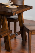 Distressed Mahogany Solids. Turnbuckle Accent on Select Items.