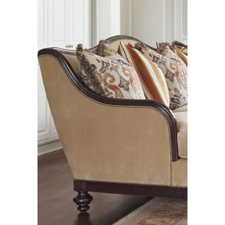 Riversdale Chair with Rolled Exposed Wood Panel Arms and Button Tuft Detailing