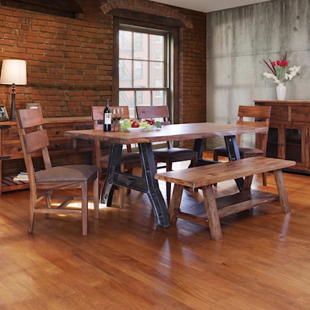 Parota Trestle Table with Chairs and Bench Set (6pc) 