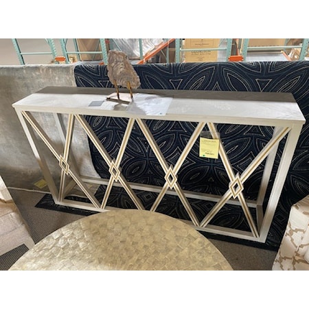 GABBY HOME

ALANDRA CONSOLE TABLE

MINDY SOLIDS AND VENEERS

WHITE WASH FINISH WITH GOLD METAL INLAY

66 X 14.5 X 36

