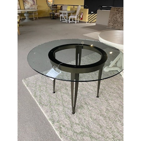 JOHNSTON CASUALS
KENT BASE WITH 48"R GLASS TOP
OLD GOLD FINISH
JOHN-5433B/OG 
KENT DINING BASE OLD GOLD FINISH 
Kent Table Base: 30 round 30H 

JOHN-GL49 
ROUND GLASS 48"  
GLASS 1/2' THICK WITH A 1" BEVEL 