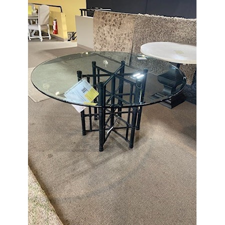 LEXINGTON FURNITURE
STELLARIS 54" DINING TABLE
TOMMY BAHAMA TWIN PALMS COLL.
LEATHER WRAPPED BLACK VERDIGRIS METAL BASE
GLASS IS .75" THICK, 1" BEVEL
54" DIA X 30"H
CONSISTS OF: 558-875B, 001-054GT