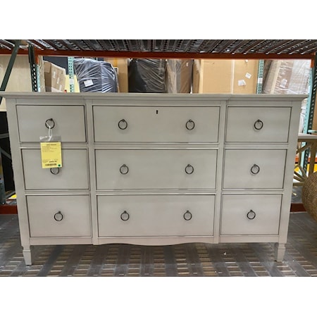 UNIVERSAL FURNITURE

SUMMER HILL FRENCH GRAY COLLECTION

9 DRAWER DRESSER GREY

HARDWOOD SOLIDS WITH MAPLE VENEERS

FRENCH GRAY FINISH

DROP-FRONT TOP DRAWER

CEDAR-LINED BOTTOM DRAWERS

