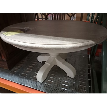 TRADEWINDS FURNITURE- SOHO COFFEE TABLE - 34" DIAMETER X 20"H . 
MAHOGANY AND MINDI SOLIDS AND VENEERS
15 WHITE BASE FINISH
RW RIVERWASH TOP FINISH.
THIS PIECE HAS A CRACK IN THE BASE.
2 AVAILABLE