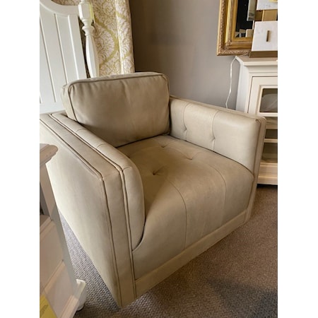 FOUR HANDS
KIERA SWIVEL CHAIR
DISCONTINUED
LEATHER: UMBER NATURAL
32"W X33" X 31"H
SEAT DEPTH 27.25"
SEAT HEIGHT 18.25"
ARM HEIGHT FROM FLOOR 25.5"
ARM HEIGHT FROM SEAT 7.5"
IVORY TOP GRAINI LEATHER 
BLIND TUFTING
WHITE WASHED SWIVEL BASE 
