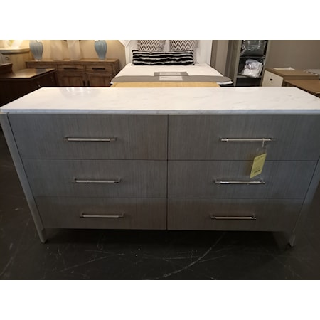 UNIVERSAL FURNITURE - Soren Dresser from the Modern Collection ,   A light stone top and beautiful wood veneer in a Pumice finish with curved corners create a remarkable design. Stainless steel drawer handles are the perfect finishing touch on this modern dresser.   68W x 20D x 36H