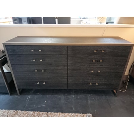 CARACOLE -MODERN REMIX DOUBLE DRESSER- Black stained ash finish. Cerused oak drawer fronts. Bronze gold metal.   66W x 18D x 35H * Matching Nightstand available.