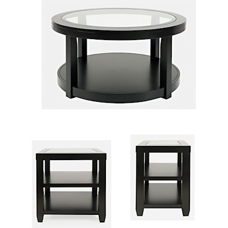 Jofran - Round Castered Cocktail Table, End Table, and Chairside End Table.