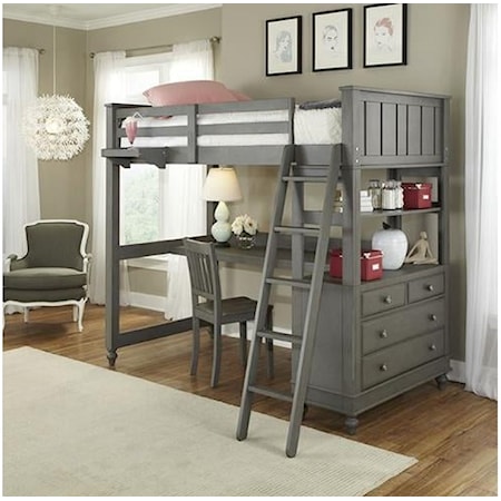 Hillsdale - Twin Loft Bed with Desk, Desk Chair, Dresser, Ladder, and Hanging Nightstand.