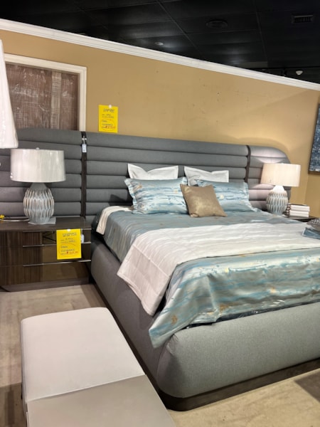 King size upholstered panel, bed with side panels. 