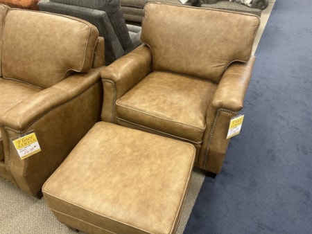 ENGLAND SALEM CHAIR AND OTTOMAN TOP GRAIN LEATHER