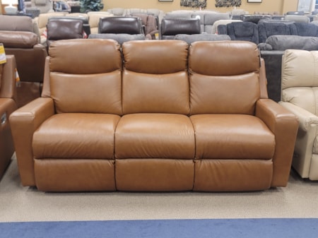 This La-Z-Boy Power Reclining Sofa has 3 comfortable leather seats, dual wireless remotes, as well as power headrests! 