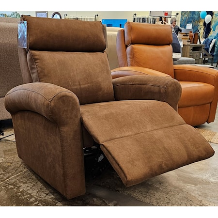 Fully loaded Power Rocking recliner. This is a top notch model. It has Power recline, power headrest adjustment and power lumbar adjustment. The fabric is a high wear -easy clean Polyester material. This model uses all of the best ingredients!