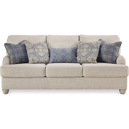 Traemore Sofa
91" W x 40" D x 40" H

Take a seat on this farmhouse-style sofa. Dressed in a modern and relaxed linen-weave upholstery, it’s a luxurious complement to rustic accents with its light and airy palette and elegantly turned feet. What a picture-perfect finish to any shabby chic or countryside living room.
