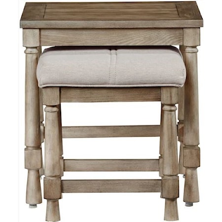 Chastain Park Weathered Ash Nesting End Table w/ Upholstered Bench
