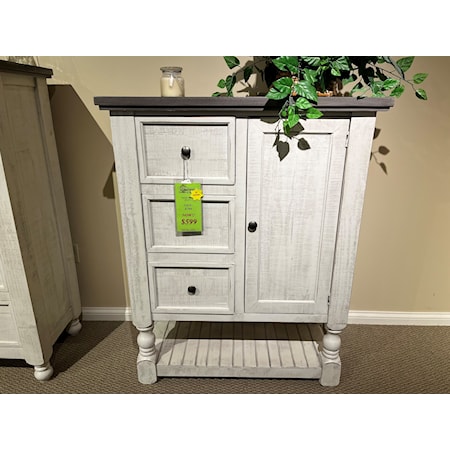 Gray / Ivory rustic stone 3 drawer/1 door chest. 39W x 18D x 49.25H 