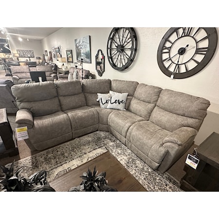 La-Z-Boy Trouper Power Recline Sectional, measures approximately 102" on each side with power recliners on each end WITH power headrests as well.  