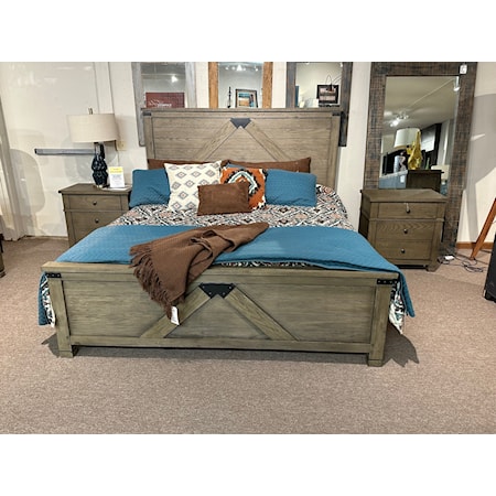 Aspen I45 Tucker king bed (headboard, footboard and rails) and two matching nightstands.  Deep gray finish with black accents, hidden storage and power strips in each nightstand.  Stunning group that is built to last.  