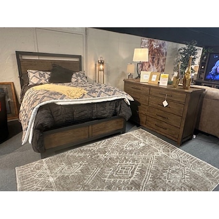 Complete queen bed (headboard, footboard, rails) and dresser