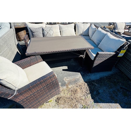 2-Piece Sectional, Lounge Chair, & Rectangular Table
Table: 59" W x 35.8" D x 27.75" H
Sectional: 81" W x 34.5" D x 34.5" H
Lounge Chair:27.16" W x 31.1" D x 33.3" H
