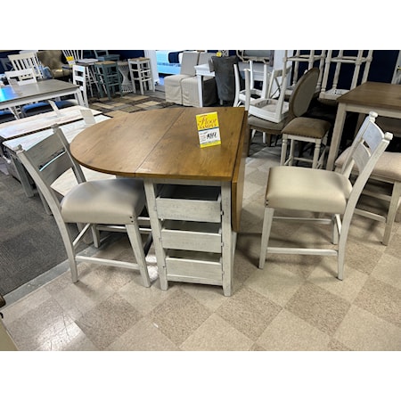 Klaussner Trisha Yearwood Counter Set, Drop Leaf Table, Storage cabinets & 2 Counter Stools