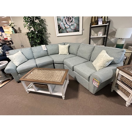 3 Piece sectional with semi-attached pillows. Sea foam green.