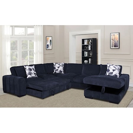 4-PC SECTIONAL WITH RIGHT FACING STORAGE CHAISE AND PULL OUT BED
(ALSO AVAILABLE WITH LEFT FACING CHAISE)