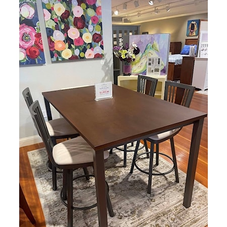 Amisco high dining set includes table and 4 swivel stools.