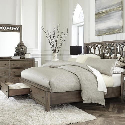 Bedroom set featuring a frame with drawer storage underneath.