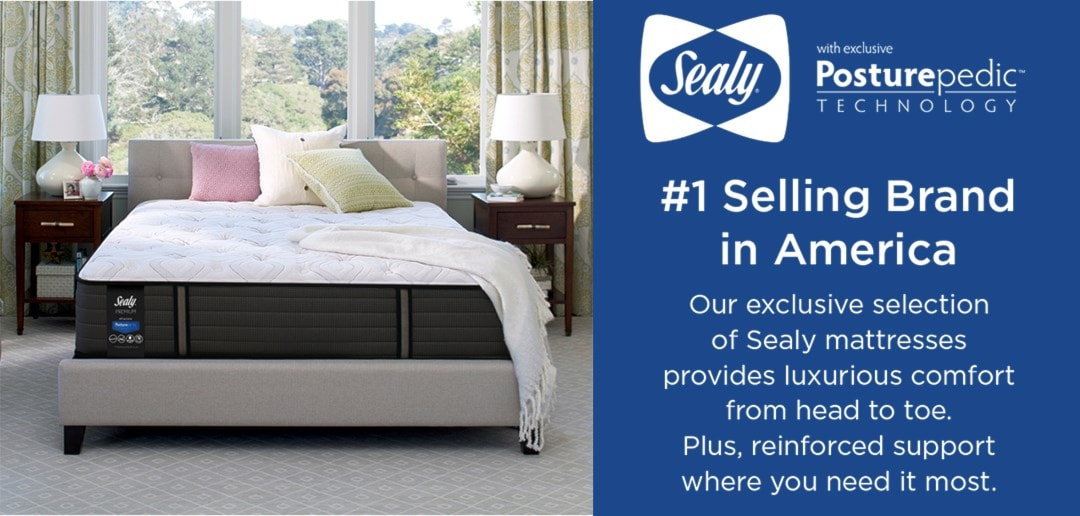 Sealy with exclusive Posturepedic technology | #1 Selling Brand in America | Our exclusive selection of Sealy mattresses provide luxurious comfort from head to toe. Plus, reinforced support where you need it most.