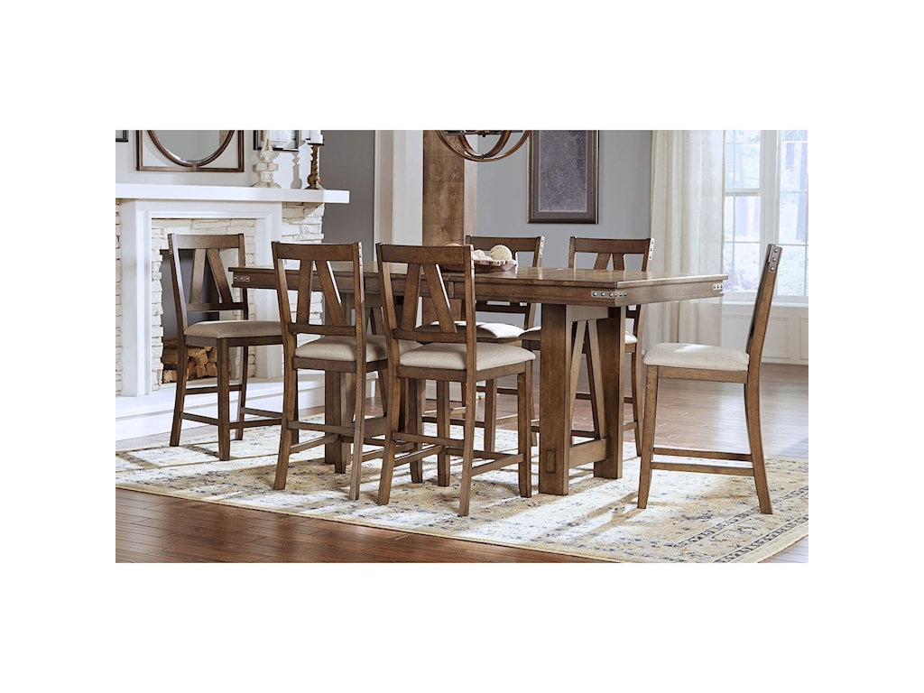 AAmerica Eastwood Dining Solid Wood Counter Height Table With Butterfly Leaf And 6 Upholstered Side Chairs Wayside Furniture Pub Table And Stool Sets