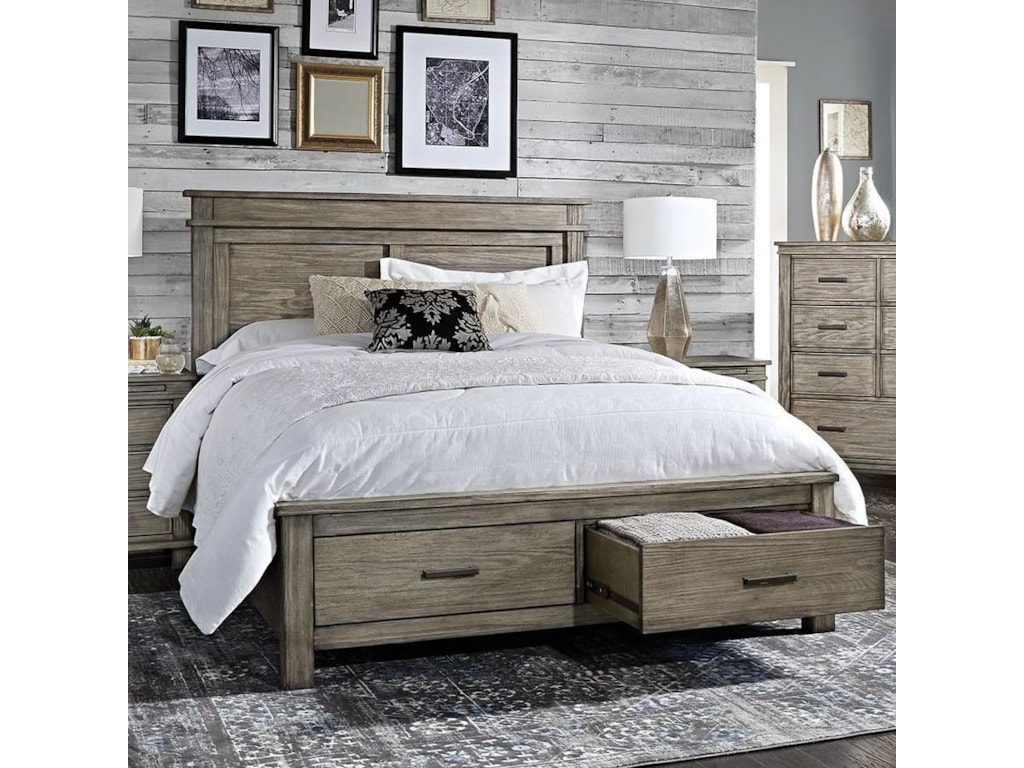 Aamerica Glacier Point Transitional Solid Wood Queen Storage Bed With 2 Drawers Wayside Furniture Platform Beds Low Profile Beds