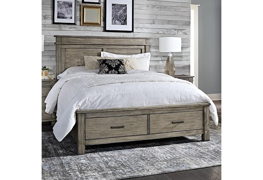 Aamerica Glacier Point Transitional Solid Wood Cal King Storage Bed With 2 Drawers Furniture Superstore Rochester Mn Platform Beds Low Profile Beds