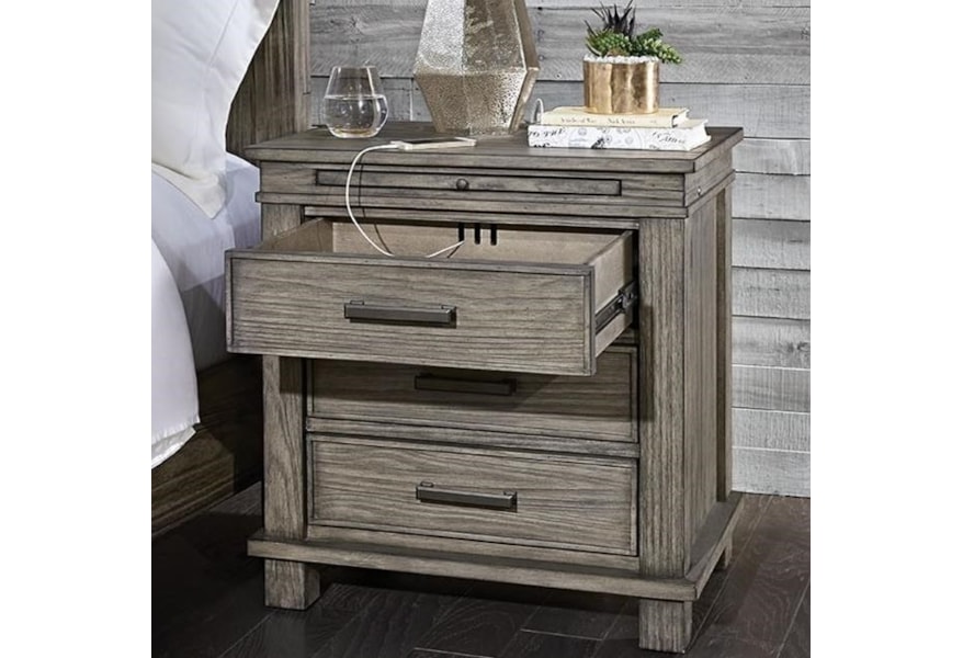 Aamerica Glacier Point Transitional Solid Wood 3 Drawer Nightstand With Usb Ports Fashion Furniture Nightstands