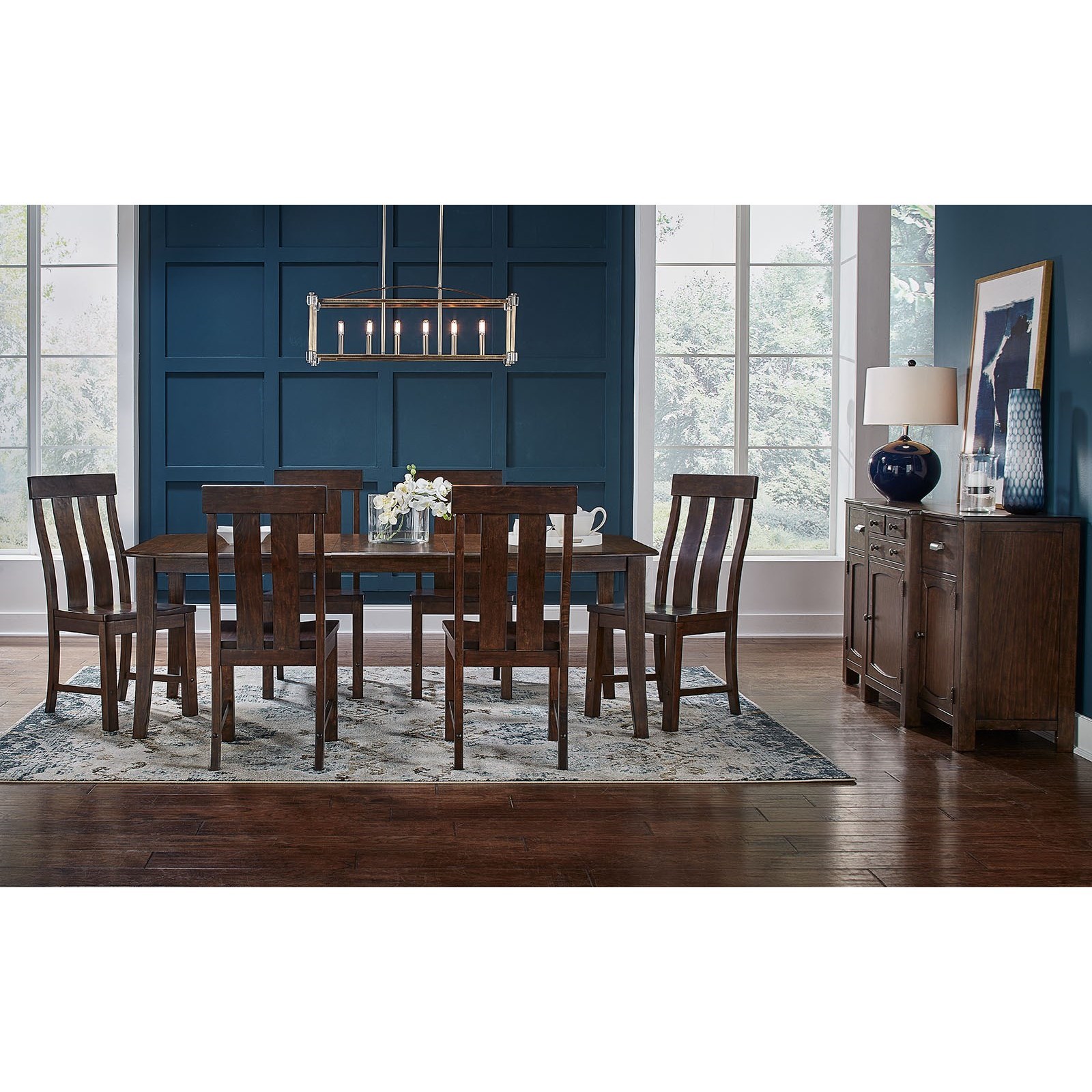 Aamerica Henderson Transitional 7 Piece Wood Leg Table And Chair Set Conlin S Furniture Dining 7 Or More Piece Sets