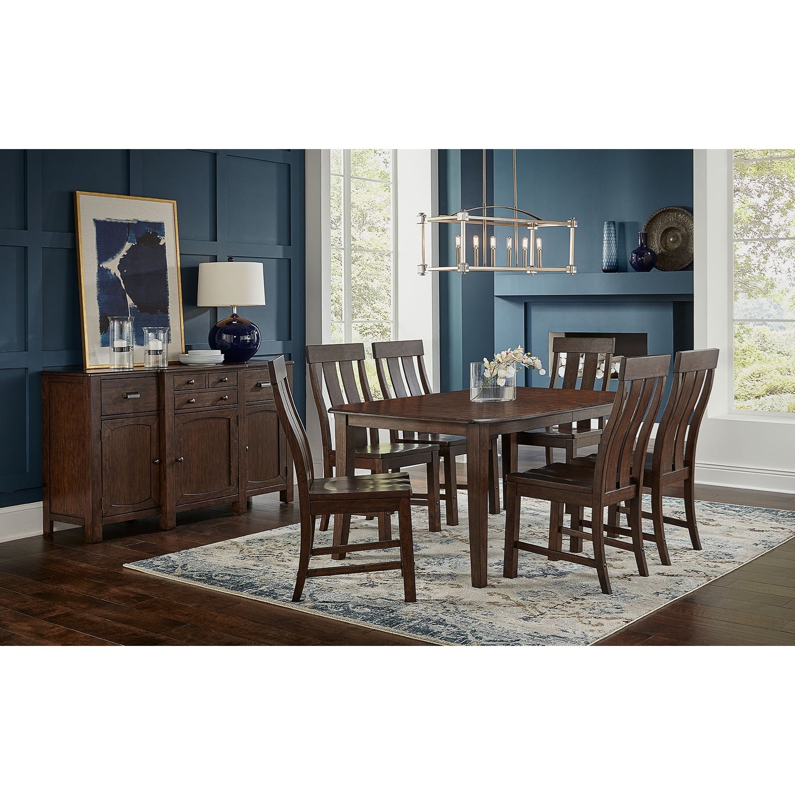 Aamerica Henderson Transitional 7 Piece Wood Leg Table And Chair Set Conlin S Furniture Dining 7 Or More Piece Sets