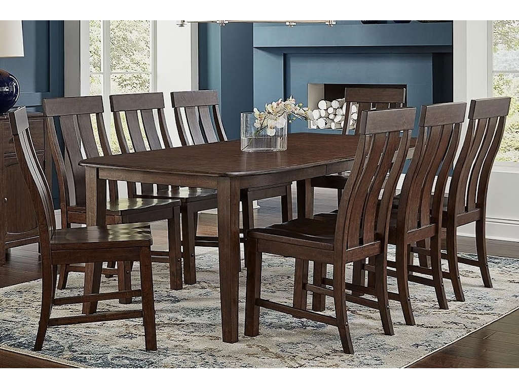 Aamerica Henderson Transitional 9 Piece Wood Leg Table And Chair Set Conlins Furniture Dining 7 Or More Piece Sets